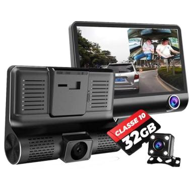 Imagem de Kit 3 Cameras Veicular Interna Frontal Ré Filmadora Automotiva Dashcam B28 Full Dd Carro + Cartão 32GB