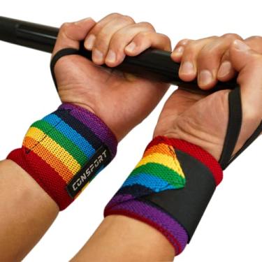 Imagem de Munhequeira Par de Elástica Alta Compressão Faixa de Pulso Performance Treino Academia Barra Cross Musculação (Preto-Vermelho)