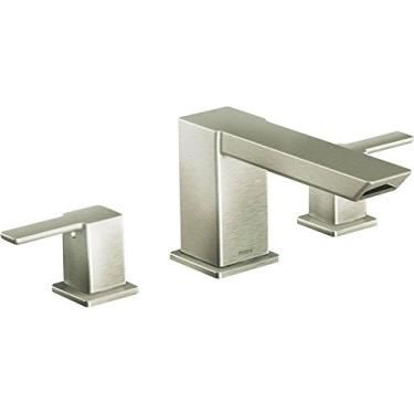 Imagem de Moen Ts903Bn Torneira de banheira romana de 90 graus com dois cabos de alto arco, níquel escovado