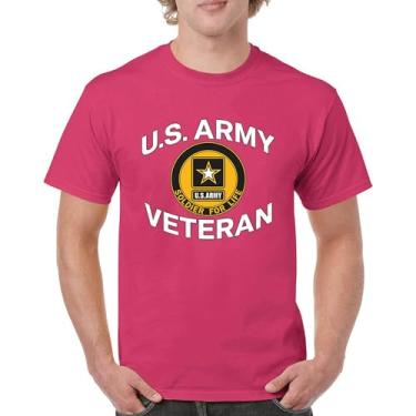 Imagem de Camiseta US Army Veteran Soldier for Life Military Pride DD 214 Patriotic Armed Forces Gear Licenciada Masculina, Rosa choque, P