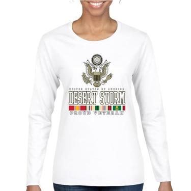 Imagem de Camiseta feminina de manga comprida Desert Storm Proud Veteran American Army Gulf War Operation Served DD 214 Veterans Day Patriot, Branco, GG