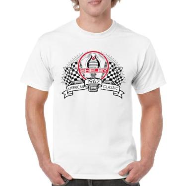 Imagem de Camiseta masculina Shelby American Classic Vintage Mustang Cobra Racing GT500 GT350 Muscle Car Powered by Ford 1962, Branco, 3G