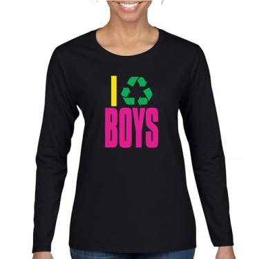 Imagem de Camiseta feminina manga longa I Recycle Boys Puff Print Funny Dating App Humor Single Independent Heart Breaker Relationship, Preto, P
