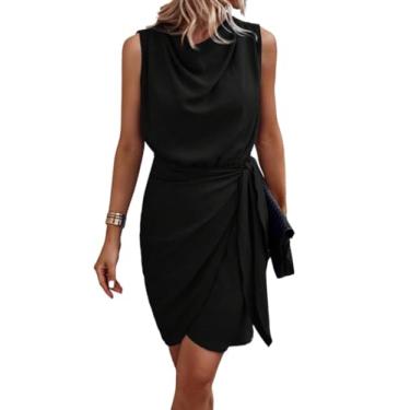 Imagem de Camisa Feminina Draped Collar Wrap Knot Side Dress (Color : Black, Size : M)