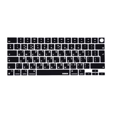 Imagem de XSKN Capa para teclado de silicone preto hebraico versão UE para Apple M2 M3 Chip MacBook Air 13,6 polegadas (A2681 A3113) 15,3 polegadas (A2941 A3114) com Touch ID