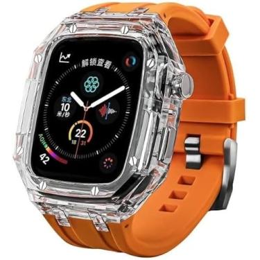 Imagem de SCHIK Kit de modificação capa protetora transparente pulseira de borracha para Apple Watch de 45 mm e 44 mm, capa de relógio colorida de designer com pulseira de borracha para iwatch 8 7 6 5 4 SE