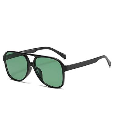Imagem de IKUVNA Óculos de sol aviador vintage para mulheres e homens dos anos 70 óculos retrô grandes lentes amarelas, Armação preta, lente verde, Large