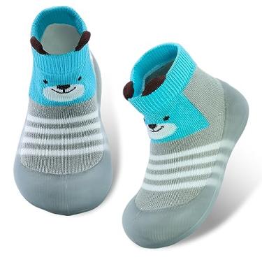 Imagem de Dexspoeny 1 par de sapatos de bebê, meias de bebê, sapatos para meninos/meninas, sapatos antiderrapantes com sola de borracha macia Toddle tênis amarelo, rosa, cinza, Cinza, 6-12 Months Narrow Infant