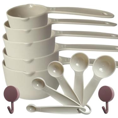 Imagem de XGiGiX Conjunto de 10 peças de copos medidores e colheres medidoras cinza-claro, sensação de tom cinza avançado, colheres de sopa precisas para cozinhar e assar ferramentas de medição de cozinha, novo