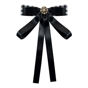 Imagem de JKQBUX Broche de laço xadrez retrô para mulheres meninas broche de laço de pérola pré-amarrado laço corpete festa cerimônia acessórios, 15*20cm, Alumínio, Pérola