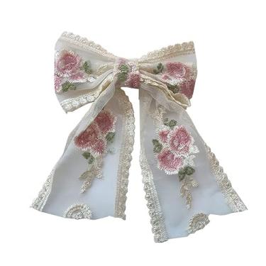 Imagem de Grampo de cabelo bege grande com laço de renda para mulheres e meninas, clipe romântico de malha de flor de camada dupla para casamento, festa, dia dos namorados, encontro, aniversário