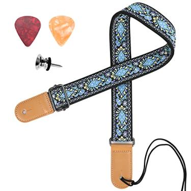 Imagem de Alça de ukulele, alça de ombro IHOBOR havaiana jacquard flor azul ukelele, adequada para instrumentos de corda de barítono tenor de concerto soprano
