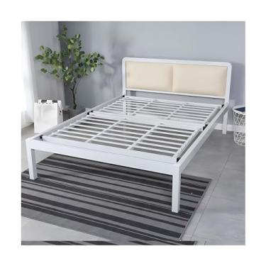 Imagem de Estrutura De Cama Queen De Metal, Estrutura De Cama De Tamanho Completo Com Espaço De Armazenamento, Armações De Cama Queen Modernas Com Pernas De Apoio Antiderrapantes (Color : White, Size : 59x74i