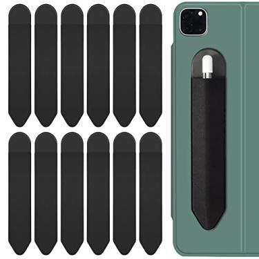 Imagem de XLDLQU Pacote com 12 adesivos para Apple Pencil (1ª e 2ª geração), bolso elástico durável para iPad 8,3/9,7/10,2/10,5/11/12,9 polegadas (pacote com 12) preto)