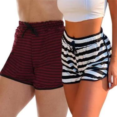 Imagem de Kit 2 Short Saída Praia Fristyle Listrado Feminino Adulto-Feminino