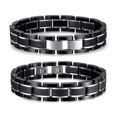 Imagem de VNOX Pulseira de elos azul e preto em dois tons de aço inoxidável personalizada personalizada para homens, marido, pai, filho, presente, 20,8 cm/21,8 cm, 8.6 inches, Sem pedras preciosas