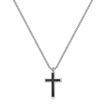 Imagem de REVEMCN Colar com cruz de prata e ouro preto para meninos, corrente com pingente de cruz para homens, mulheres, joias religiosas, presentes para meninos e meninas, 40 a 61 cm, 20 inches, Aço
