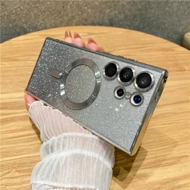 Imagem de Para chapeamento magnético glitter case para samsung galaxy s22 s23 s24 ultra s21 fe casos de carregamento sem fio capa macia, prata, para samsung s23ultra