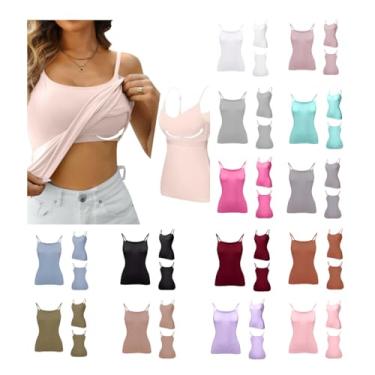 Imagem de PKDong Camisetas com sutiã embutido para mulheres, sem mangas, regata respirável, alça fina ajustável, camada de base, A01 Rosa choque, 5G