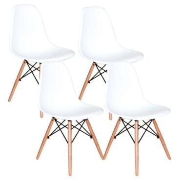 Imagem de Kit Com 4 Cadeiras Charles Eames Wood Dsw Branca - Base Madeira
