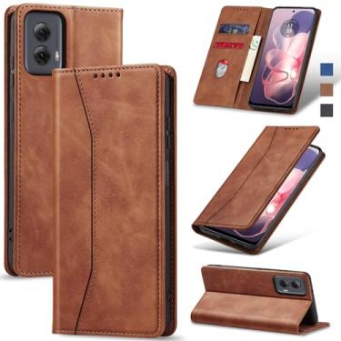 Imagem de Jasonyu Flip Carteira Capa para Moto G Power (2024),Capinha Folio Magnética de Couro com Suporte para Cartão,Suporte para Chute - Protetora Durável de TPU à Prova de Choque para Telefone,Marrom