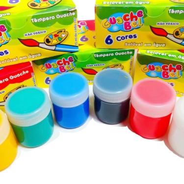 Imagem de Kit 5 Cx Tinta Guache Infantil em Pote de 15ml Tempera Guache 6 Cores Pintura Desenhos Aquarela