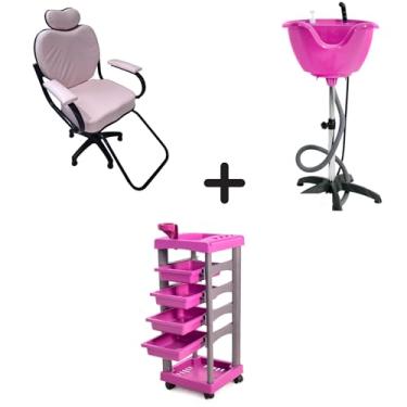 Imagem de HENVIFER, Kit Cabelo Lavatório Portátil Salão Rosa Carrinho Cadeira