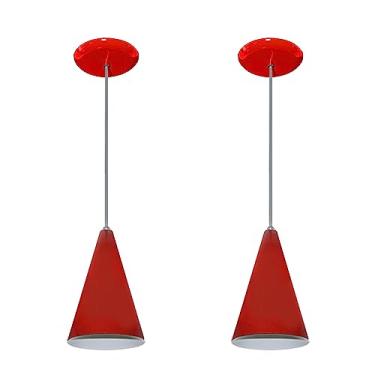 Imagem de Kit com 02 Luminárias Pendente Modelo Cone - Ideal para Cabeceira de cama, bancada (Vermelho)