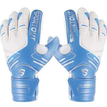 Imagem de Sportout Luvas goleiro: jovens/adultos, aderência forte, proteção digital. Latex 4+3 mm: proteção superior contra lesões. (Azul, 10)