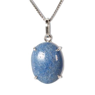 Imagem de Colar Cabochão Quartzo Azul 15mm Natural na Garra Prata 950