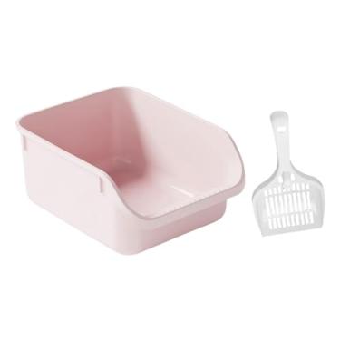 Imagem de Fenteer Caixa de areia para vaso sanitário para gatos, comadre fácil de transportar, anti-respingos para gatos abertos, ROSA