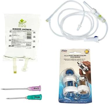 Imagem de 10 Kit Ringer Lactato 250ml completo com tala de dedos