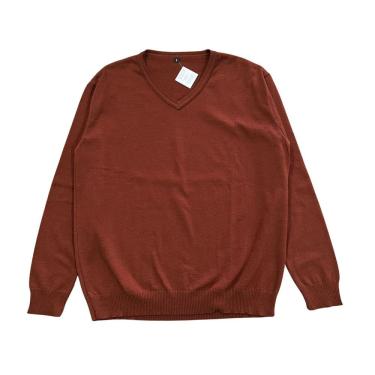 Imagem de Blusa Casaco Tricot Masculina Básica Preta Terracota Gola V Tamanho G