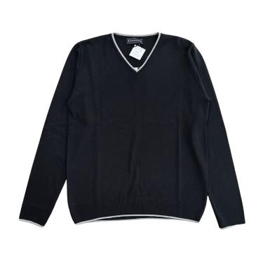 Imagem de Blusa Tricot Masculina Preta Suéter Gola V Inverno Tamanho P Malharia Star