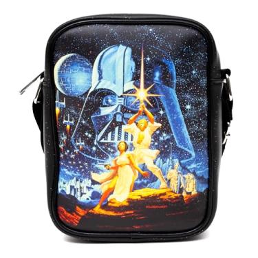Imagem de Mochila transversal de couro vegano Star Wars para homens e mulheres com alça ajustável, pôster de filme A New Hope Style A, preta, Preto, 8.0" x 6.0"