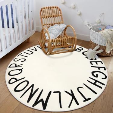 Imagem de LIVEBOX ABC Tapete redondo para sala de jogos, alfabeto, tapete lavável em círculo, tapete educacional, berçário, para quarto de bebê, menino e menina, tapete antiderrapante para sala de jogos