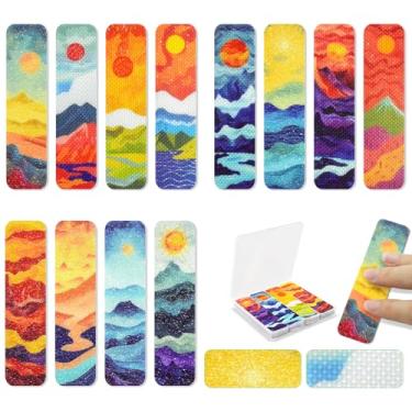 Imagem de 48 peças adesivos sensoriais de ansiedade calma - tiras sensoriais diferentes texturas com caixa de armazenamento para escritório - adesivos de alívio de estresse e estresse para adultos e