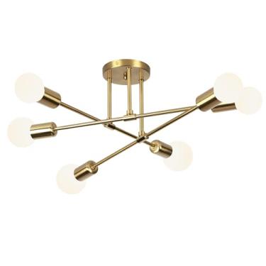 Imagem de Luminária Pendente De 6 Cabeças Dourada, Pendente LumináriaDe Teto Regulável, Luminária Pendente Para Cozinha, Quarto, Sala De Estar (Lâmpada Não Incluída)