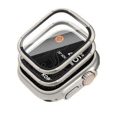 Imagem de KORDIZ Protetor de tela para Apple Watch Ultra 2 e Ultra 49 mm Titânio | Vidro temperado de grau militar 9H com moldura robusta | Pacote com 2 | Resistente a arranhões | Fácil instalação (titânio |