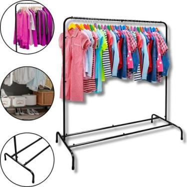 Imagem de Arara Ferro Cabideiro Roupas Grande Closet Loja Quarto Preta - Açomix