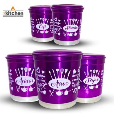 Imagem de Jogo Kit Lata Porta Mantimento em Aluminio Roxo com Nome - Fortplast