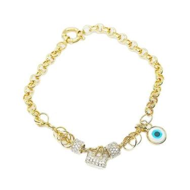 Imagem de Pulseira de ouro 18 k Elo Português com Pingente Olho Grego - Elegancy