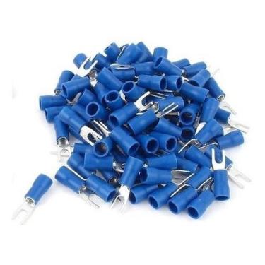 Imagem de Terminal Garfo Technoise Pré-Isolado Azul 1,5 a 2,5mm - Pacote Com 100