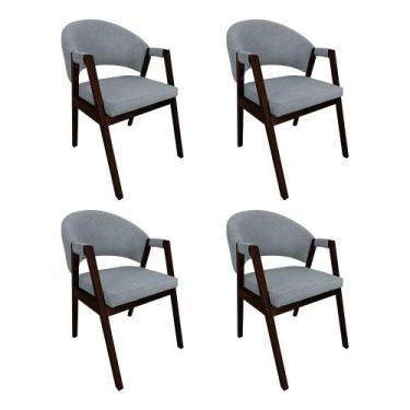 Imagem de Kit 4 Cadeiras de Jantar Madeira Maciça Castanho Premium Helen Linho C