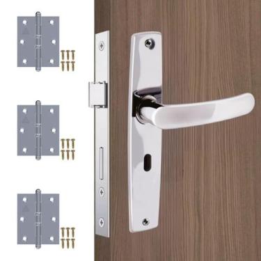 Imagem de Fechadura Para Porta Interna Aço Inox Cromado + Dobradiças - Alianca