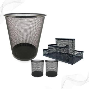 Imagem de Kit Organizador, Porta Caneta e Lixeira Preto Escritório - Markys Stor