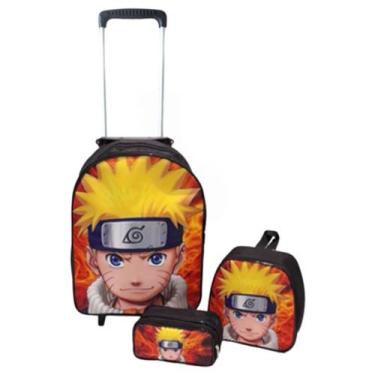 Imagem de Kit Mochila Escolar com carrinho Naruto Menino - DB