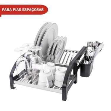 Imagem de Escorredor 12 Pratos Inox Cama Preto - Soltecn