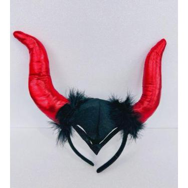 Imagem de Tiara Arco Chifre Malévola Cosplay Fantasia Halloween Carnaval Vermelh