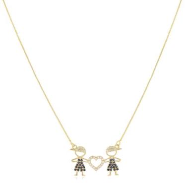 Imagem de Colar Cordão Com Pingente Dois Meninos Folheado a Ouro 18k - Crislu